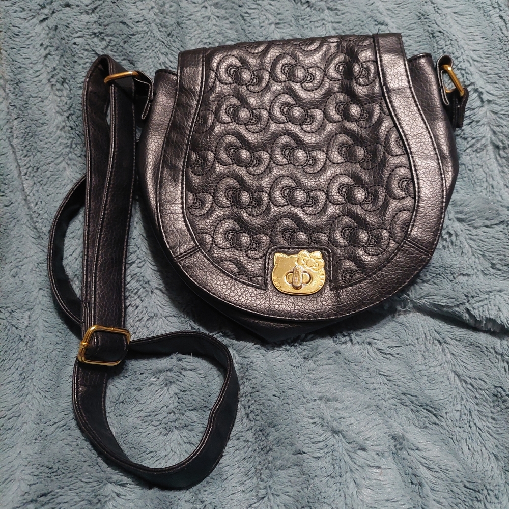 Loungefly Black Quilted Crossbody Bag with Gold Hardware